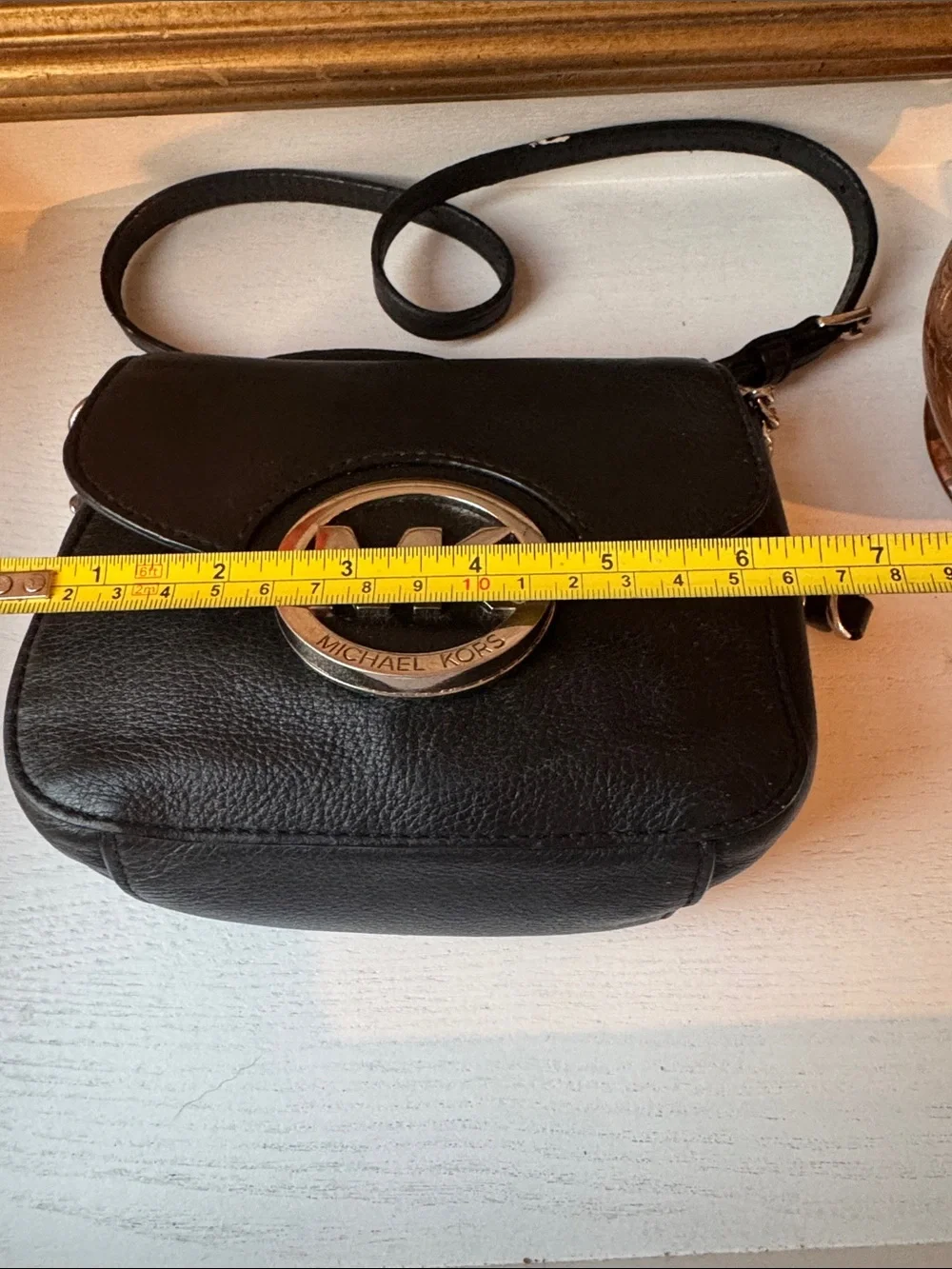 Michael Kors Black Leather Crossbody with Silver MK Logo